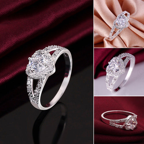 Fashion heart-shaped ring zircon ring Heart Shaped Love Wedding Ring