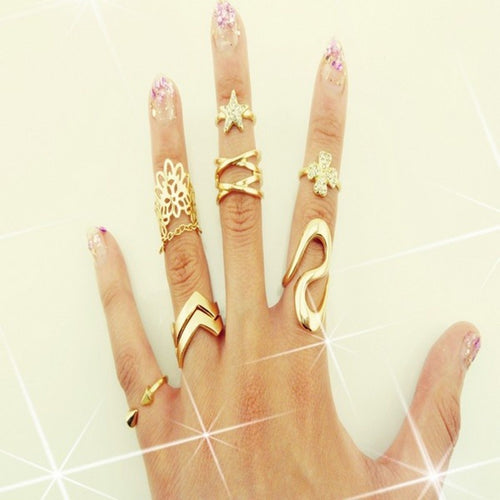 7PCS Womens Fashion Punk Gold Stack Above Knuckle Ring Band Midi Rings Set Gift